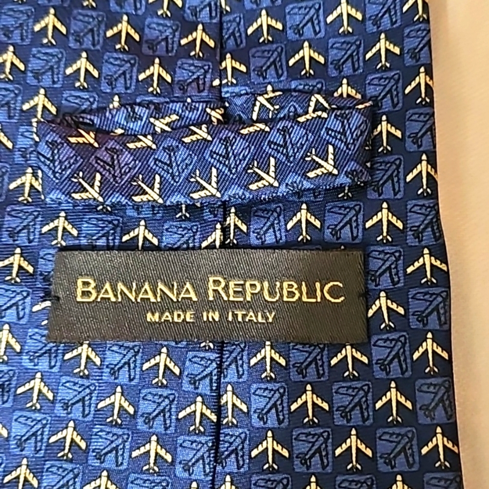 Banana Republic - Men's Silk Tie - Blue & Beige Airplane Print